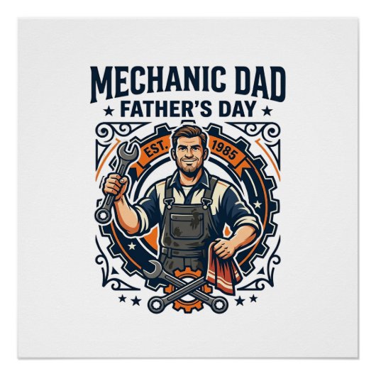 Father Day Mechanic Dad Shirt Funny Working Dad Gi ポスター (正面)