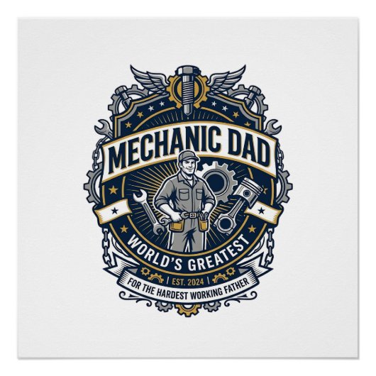 Father Day Mechanic Dad Shirt Funny Working Dad Gi ポスター (正面)
