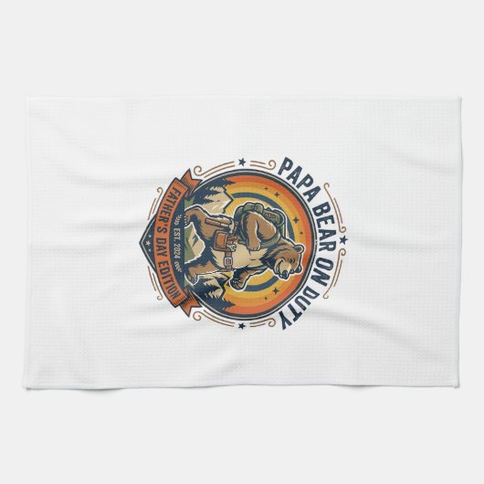 Father Day Papa Bear On Duty Shirt Funny Animal Da キッチンタオル (横)