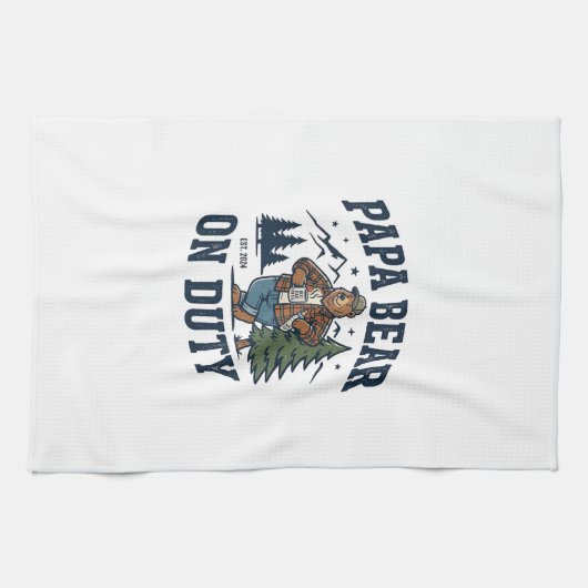 Father Day Papa Bear On Duty Shirt Funny Animal Da キッチンタオル (横)