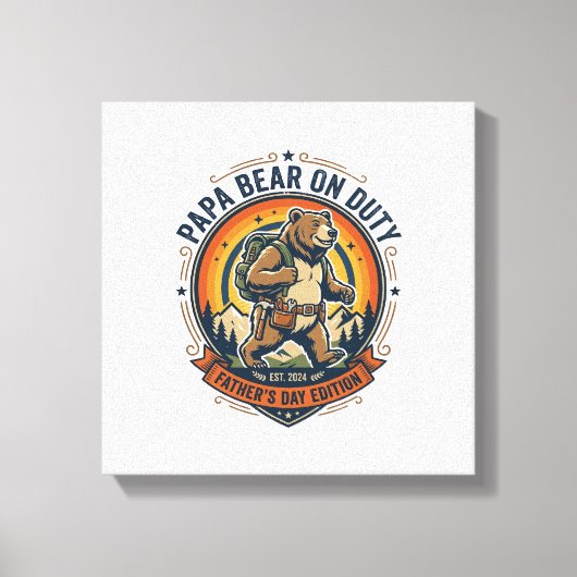 Father Day Papa Bear On Duty Shirt Funny Animal Da キャンバスプリント (正面)