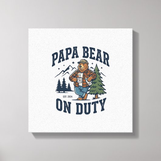 Father Day Papa Bear On Duty Shirt Funny Animal Da キャンバスプリント (正面)