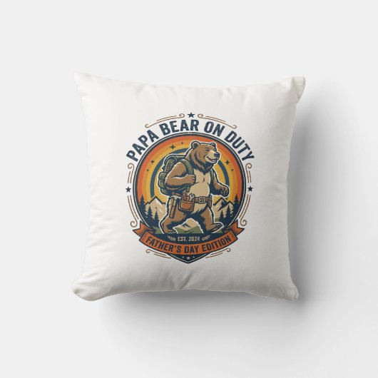 Father Day Papa Bear On Duty Shirt Funny Animal Da クッション (正面)
