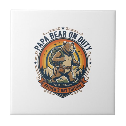 Father Day Papa Bear On Duty Shirt Funny Animal Da タイル (正面)