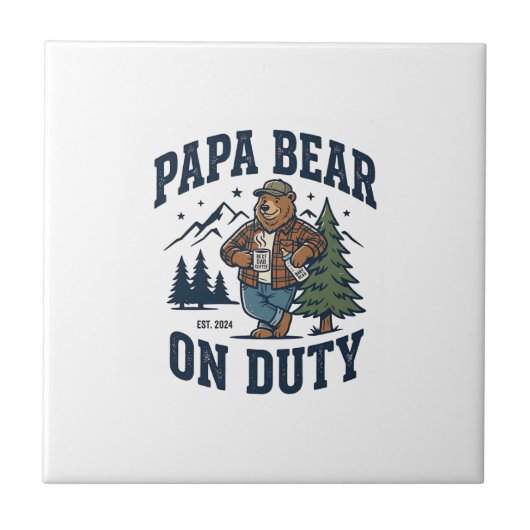 Father Day Papa Bear On Duty Shirt Funny Animal Da タイル (正面)