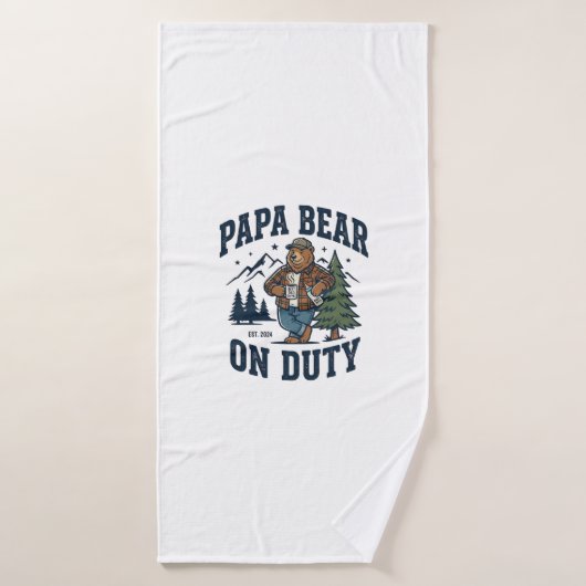 Father Day Papa Bear On Duty Shirt Funny Animal Da バスタオル (バスタオル)