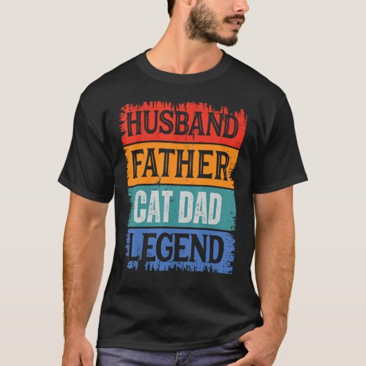 Father Husband CAT DAD Legend Proud Dad  Retro Pap Tシャツ (正面)
