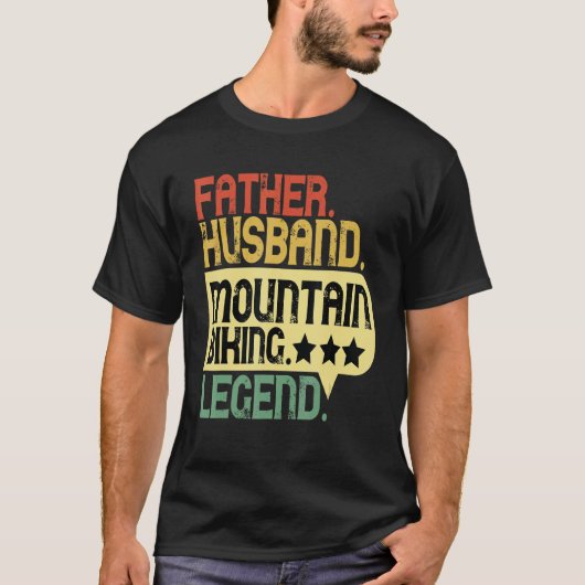 Father Husband Mountain Biking Legend Bike Trail R Tシャツ (正面)