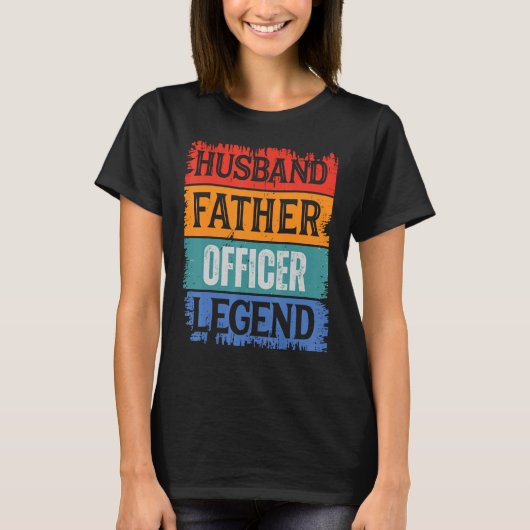 Father Husband OFFICER Legend Proud Dad  Retro Pap Tシャツ (正面)