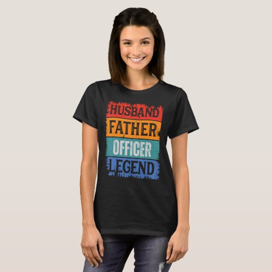 Father Husband OFFICER Legend Proud Dad Retro Pap Tシャツ (正面フル)