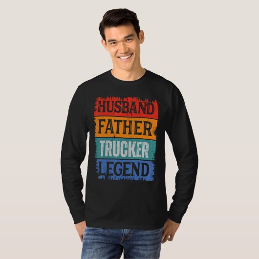 Father Husband TRUCKER Legend Proud Dad  Retro Pap Tシャツ (正面フル)
