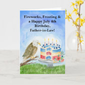 Father-in-Law July 4th Birthday Bald Eagle  カード (黄色い花)