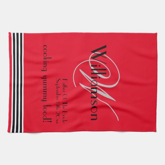 Father Of Bride Gift Monogram Name Rustic Chic Red キッチンタオル (横)