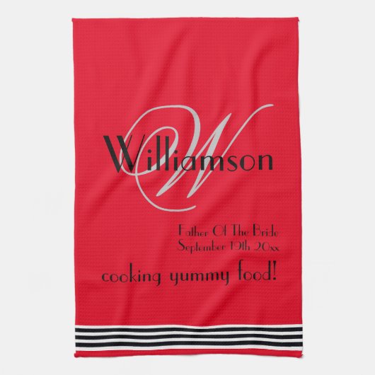 Father Of Bride Gift Monogram Name Rustic Chic Red キッチンタオル (縦)