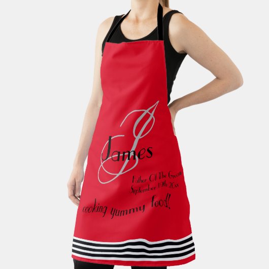 Father Of Groom Gift Monogram Name Rustic Chic Red エプロン (インサイチュ)