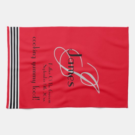 Father Of Groom Gift Monogram Name Rustic Chic Red キッチンタオル (横)