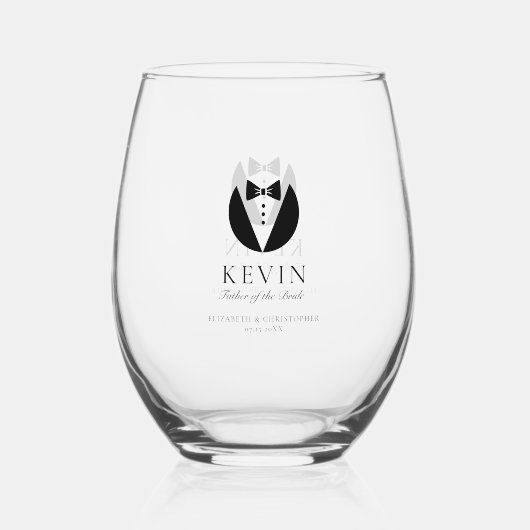 Father of the Bride Gift Simple Bow Tie Minimal ステムなしワイングラス (正面)
