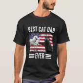 Father s day Best Cat Dad ever American Dad US fla Tシャツ (正面)