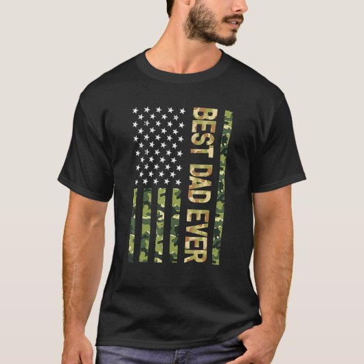 Father s Day Best Dad Ever With US American Flag C Tシャツ (正面)