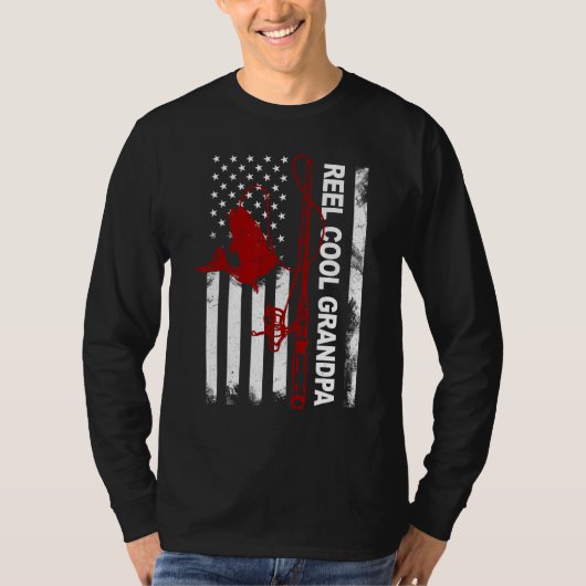 Father s Day Reel Cool Grandpa America Flag July Tシャツ (正面)