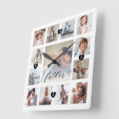 Father Script Family Memoryフォトグリッドコラージュ スクエア壁時計 (傾斜)
