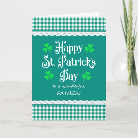 Father St Patrick's Day Shamrocks Green Checks カード (正面)