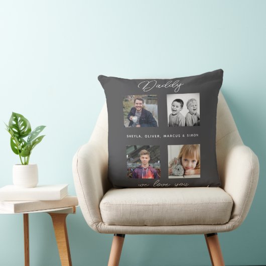 Father with Kids Family Daddy 4 Collage クッション (椅子)