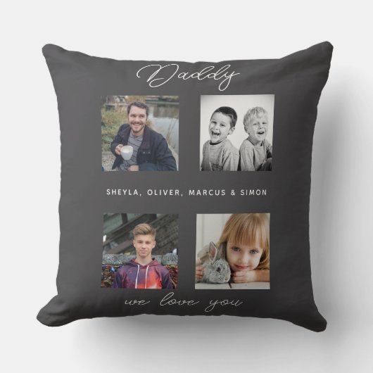 Father with Kids Family Daddy 4 Collage クッション (正面)