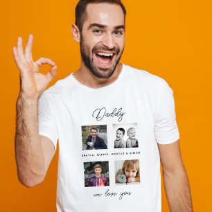 Father with Kids Family Daddy 4 Photo Collage Tシャツ