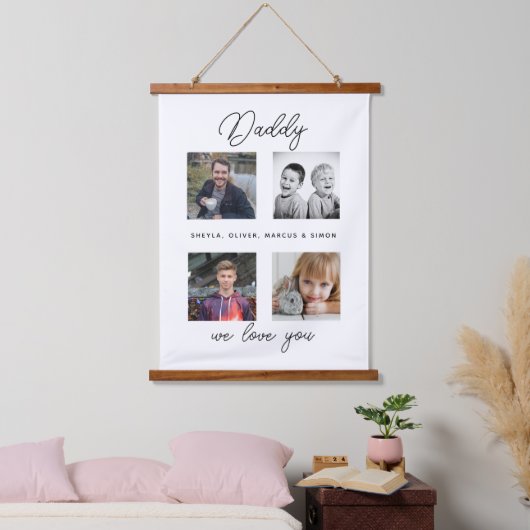 Father with Kids Family Daddy Photo Collage 吊り下げ型タペストリー (寝室)