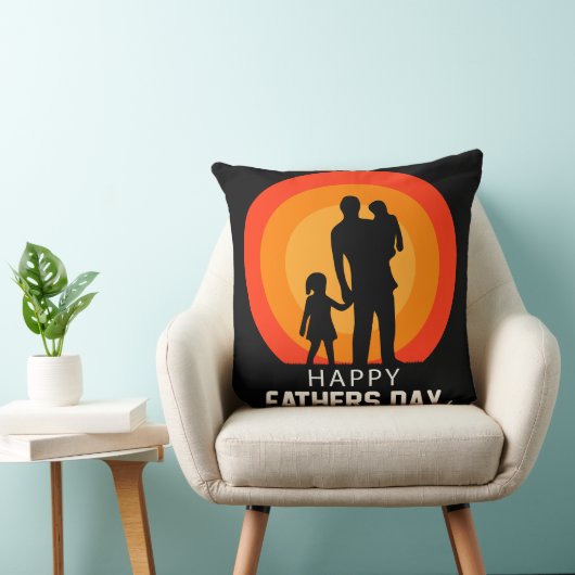 Father with Two Children Sunset Silhouette クッション (椅子)