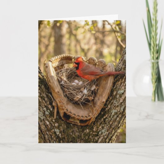 Father's Day Cardinal Nest in a Baseball Glove カード (正面)