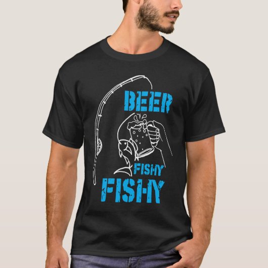 Father's Day Fishing Fisherman Beer Fishy Rod Tシャツ (正面)