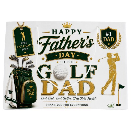 Father's Day for Golf Dad ラージペーパーバッグ (正面)