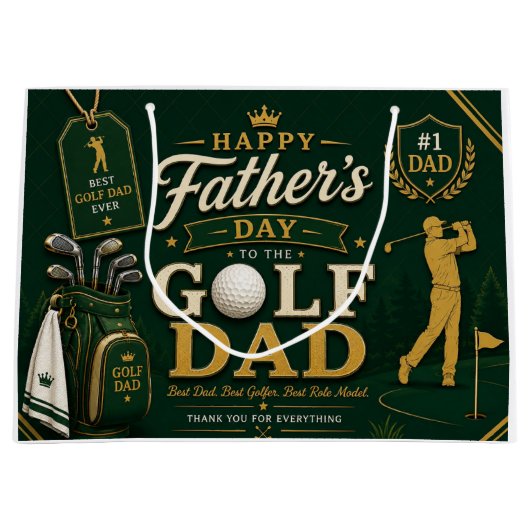 Father's Day for Golf Dad ラージペーパーバッグ (正面)