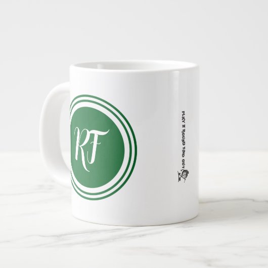 Fathers Day Golf Dad Green Script Circle Monogram ジャンボコーヒーマグカップ (正面左)