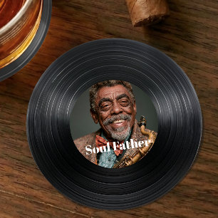 Father's Day Saxophonist Custom Photo Vinyl Record ラウンドペーパーコースター