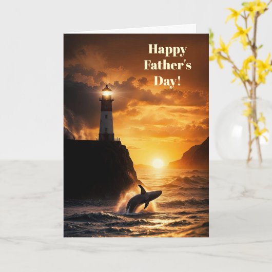 Fathers Day with Lighthouse Whale Sunset Ocean カード (黄色い花)
