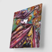 FAUST /トリコーンとフクロウのミステリアスなマスク スクエア壁時計 (傾斜)