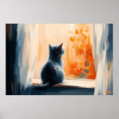 Fauvist Cat by the Window – カスタマイズ可能な静謐な雰囲気 ポスター (正面)