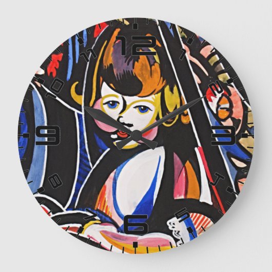 Fauvist Child Modern Art Wall Clock ラージ壁時計 (正面)