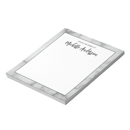 Fauxホワイト大理石ネーム エレガント からの便り ノートパッド (回転)
