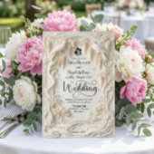 Faux 3D Bas-Relief Plaster Floral Sculpted Wedding 招待状