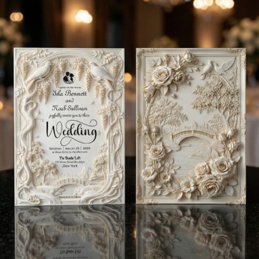 Faux 3D Bas-Relief Plaster Floral Sculpted Wedding 招待状