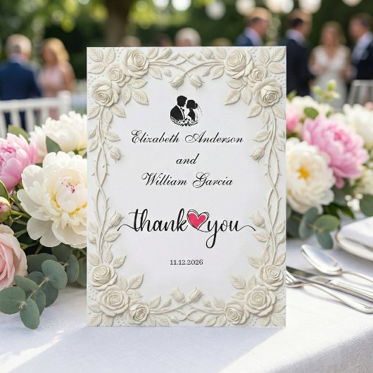 Faux 3D Embossed Cream Roses Plaster サンキューカード