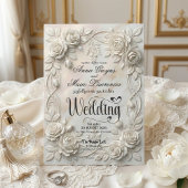 Faux 3D Embossed Floral Bas-Relief Classic 招待状