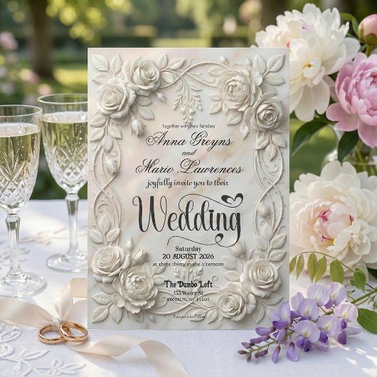 Faux 3D Embossed Floral Bas-Relief Classic 招待状