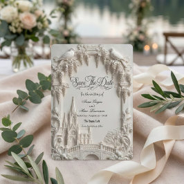 Faux 3D Embossed Relief Cream Baroque Cathedral セーブザデート