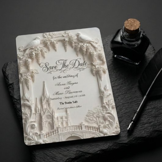 Faux 3D Embossed Relief Cream Baroque Cathedral セーブザデート