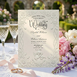 Faux 3D Plaster Effect Floral Angel Wedding 招待状